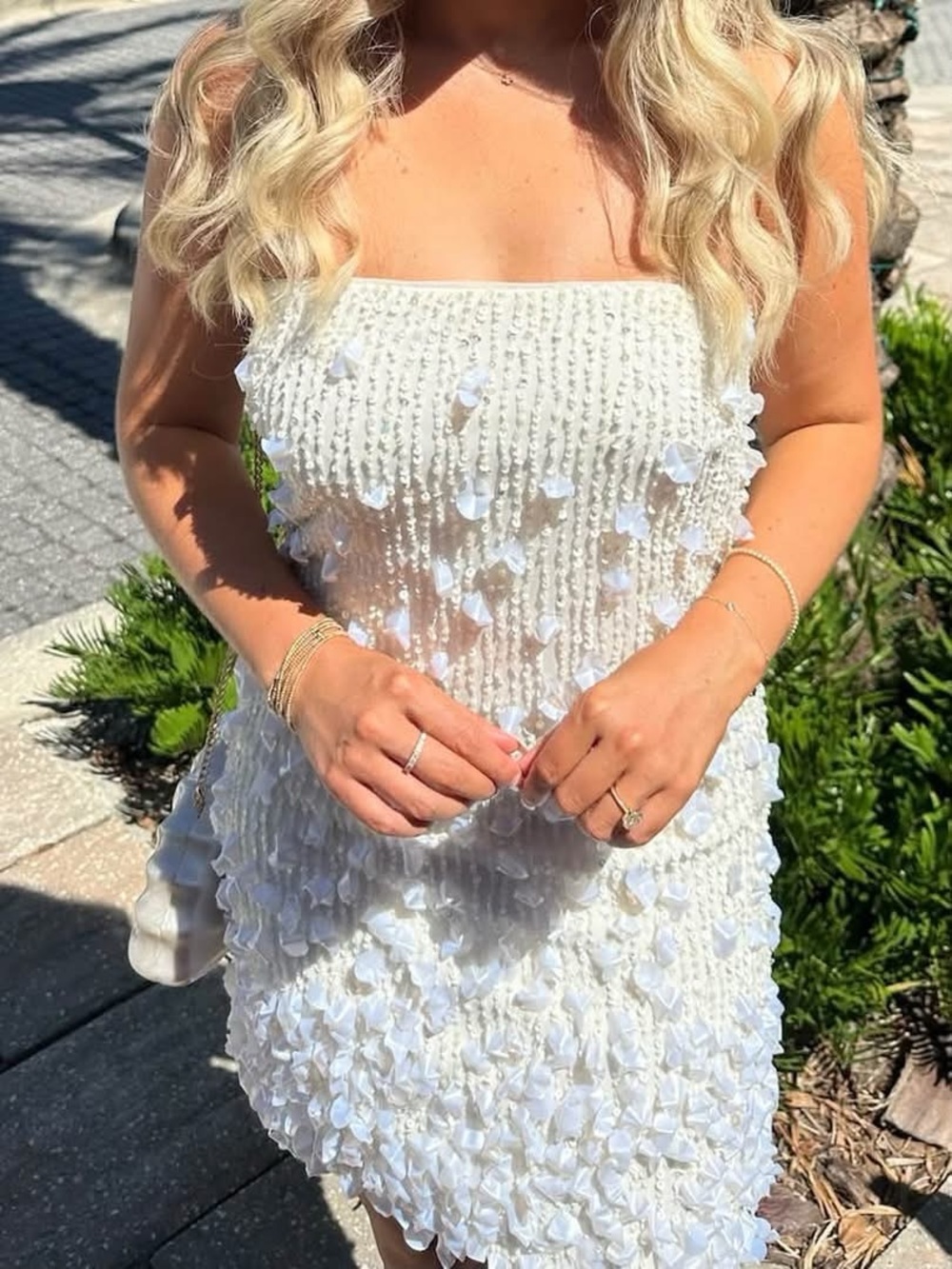 Show Me Your MuMu White Strapless Petal-Embellished Mini Dress